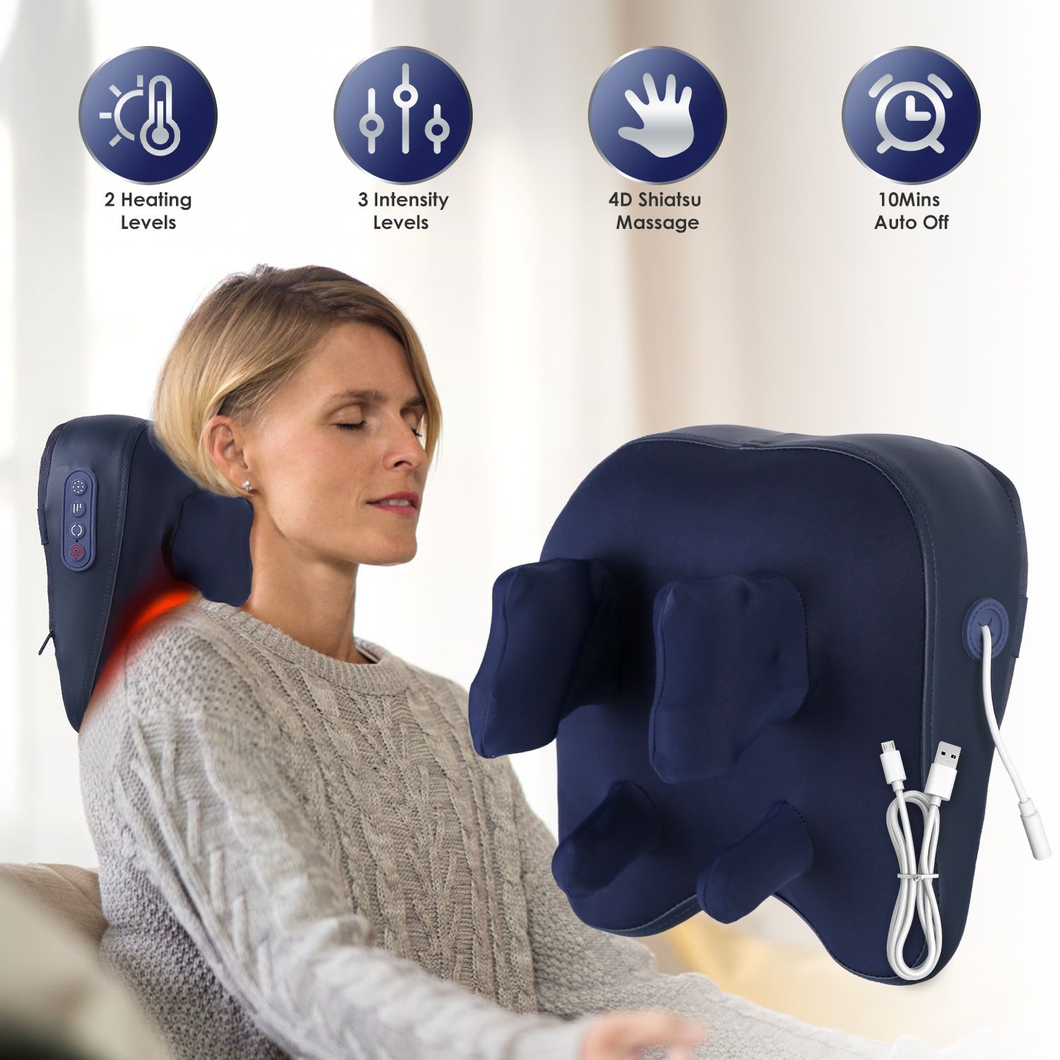Shiatsu Neck & Shoulder Massager - 4D Deep Kneading, Rechargeable & Portable, Adjustable Heating & Intensities - Includes Storage Bag Shiatsu Neck & Shoulder Massager - 4D Deep Kneading, Rechargeable & Portable, Adjustable Heating & Intensities - Includes Storage Bag
