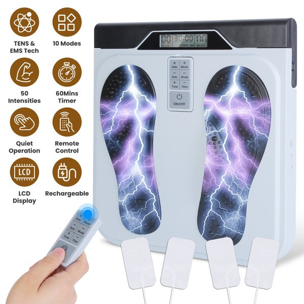 TENS & EMS Foot Massager with 10 Modes & 50 Intensity Levels - Electric Foot Stimulator for Neuropathy TENS & EMS Foot Massager with 10 Modes & 50 Intensity Levels - Electric Foot Stimulator for Neuropathy