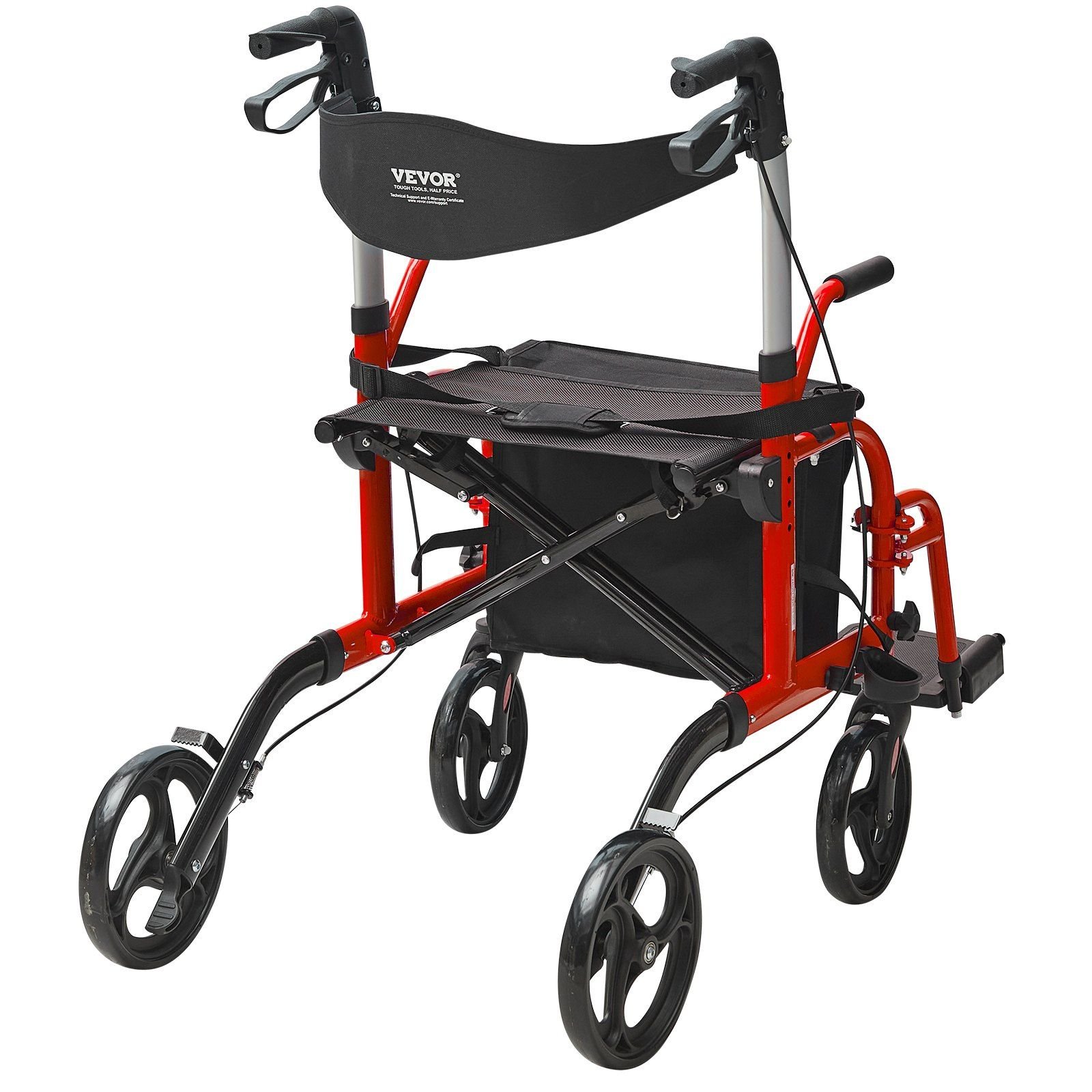 VEVOR 2 in 1 Rollator Walker & Transport Chair for Seniors, Folding Rolling Walker Wheelchair Combo & Footrests (Color: Red) VEVOR 2 in 1 Rollator Walker & Transport Chair for Seniors, Folding Rolling Walker Wheelchair Combo & Footrests (Color: Red)